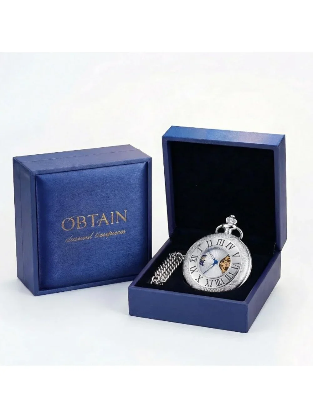 Vintage Mechanical Pocket Watch for Men - Moon Phase, Skeleton Face, Antique